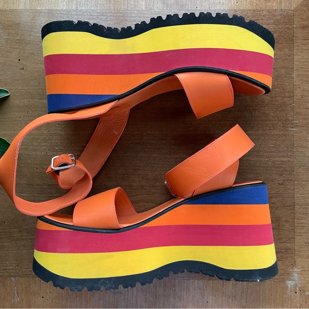 Free People Parris Platform Orange Multicolor Platform Sandals US 9-9.5 EU 40 - Picture 7 of 12